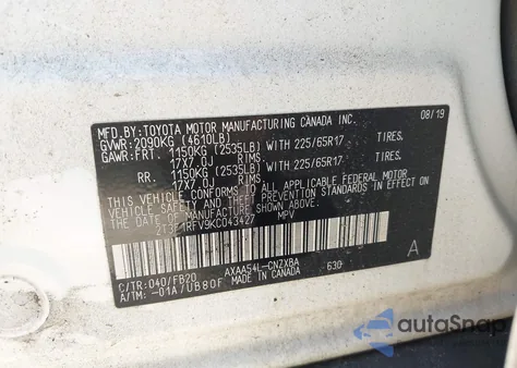 2019 Toyota Rav4 Le z USA, uszkodzony, nr VIN 2T3F1RFV9KC043427